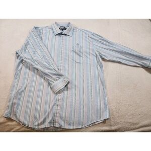 Stacy Adams Reg‎ Fit Men's Button Up  Shirt Multi Blue Stripe Size 18 34/35...